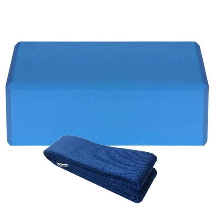 1pcs Yoga Bloquer moussant mousse brique exercice de remise en forme Stretching aide Gym + 1pcs Bande extensible bleu