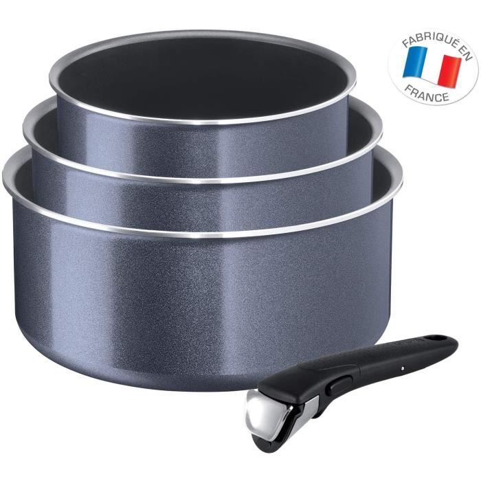 Tefal-L2319302-Ingenio Elegance Lot de 3 casseroles 16/18/20 cm + 1 Poignée Gris Pailleté Tous Feux sauf Induction