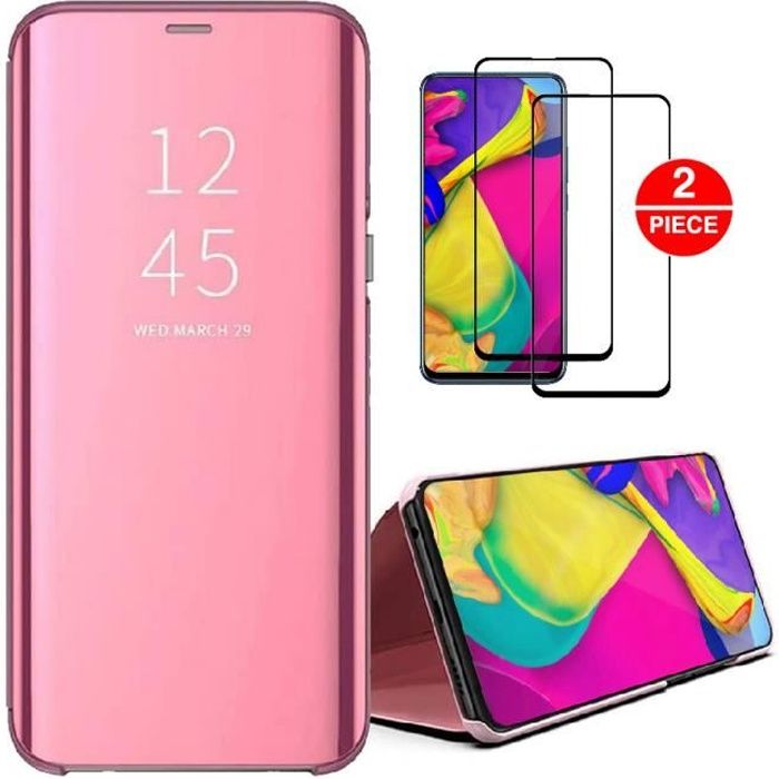 Coque Folio Samsung Galaxy A52 (5G), Film Verre Trempé Luxe Cuir Coque Protection integral Anti-choc Anti-rayures, Or rose