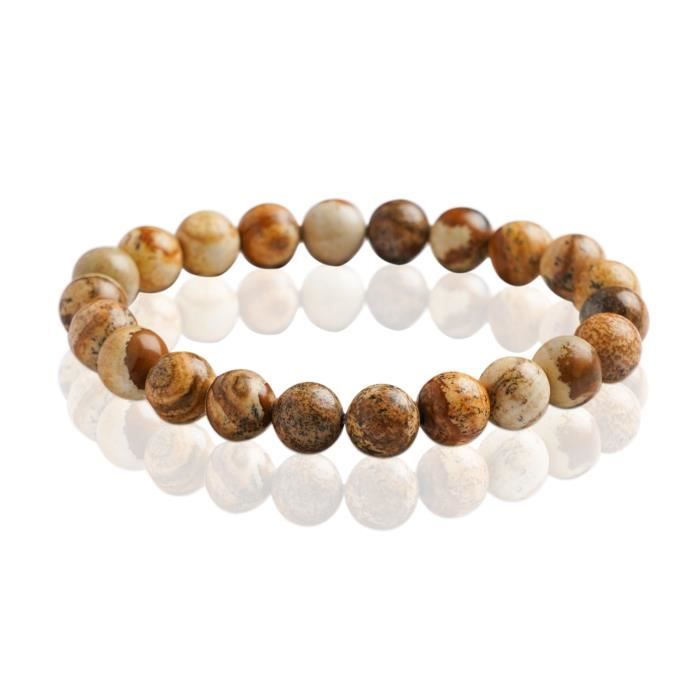 Bracelet Pierre Naturelle Jaspe Paysage 8mm , Bracelet perle , Pierre Précieuse pour homme et femme