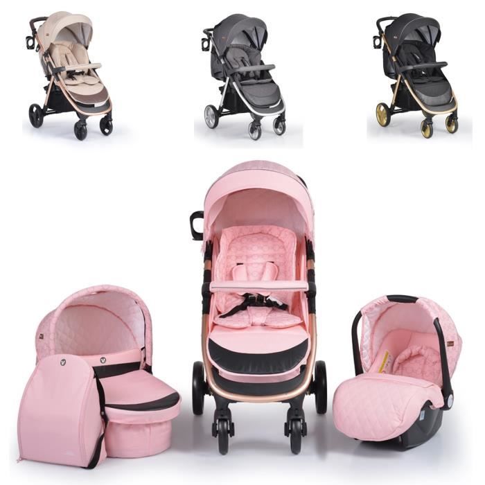 Cangaroo poussette combinée Noble 3 en 1 porte-bébé panier pour nouveau-né [Pink]