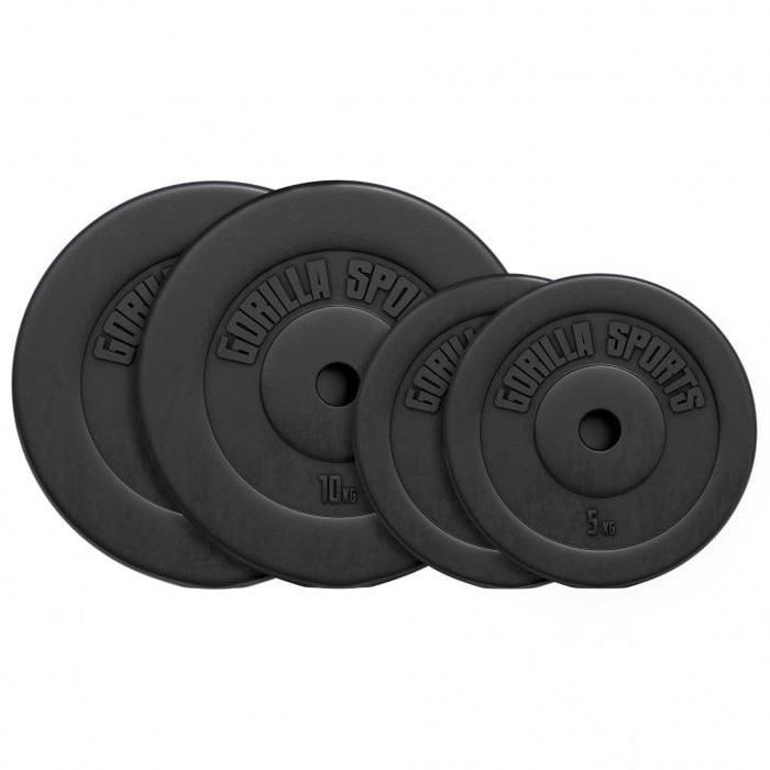 Gorilla Sports - Lot des poids en plastique de 30kg (2x5kg et 2x10kg) de diamètre 31mm