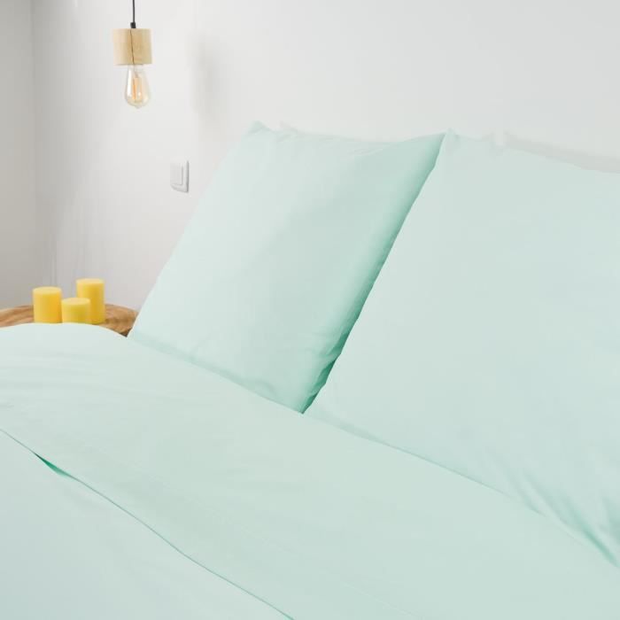 LINANDELLE - Drap plat en mélange 57 fils AISANCE - Vert clair - 180x290 cm