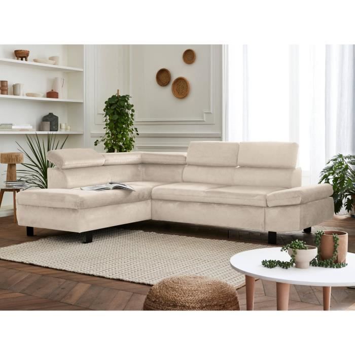 Canapé d'angle 5 places Beige Velours Design Confort