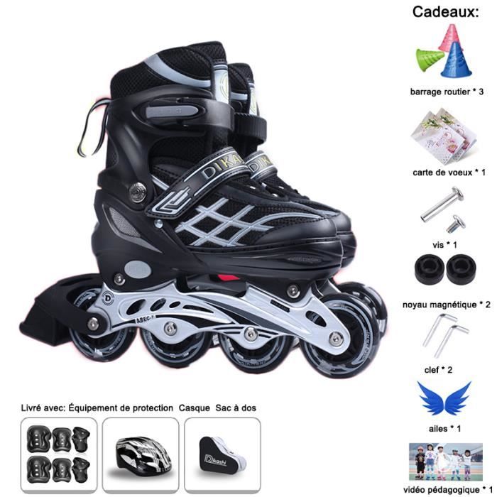 Rollers En Ligne Réglable- Roller In Line Enfants- Patins à Roulettes Roues LED Illuminées- Avec Protection Casque Sac+Cadeaux 7pcs