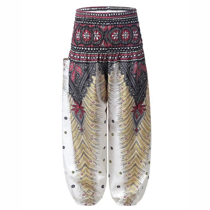 Enfant Fille Pantalon Sarouel Imprimé Bohème Été Pantalon de Yoga Plage Baggy Harem Pants 3-10 Ans Blanc