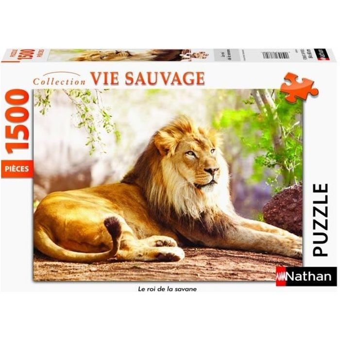 Puzzle Adulte Le Roi Des Animaux : Lion Couche - 1500 Pieces Collection Vie Sauvage - Nathan Animaux De La Savane