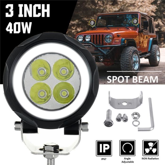 TEMPSA 40W Phare LED lampe de travail rond blanc 6000-7000K DC10-30V Blanc