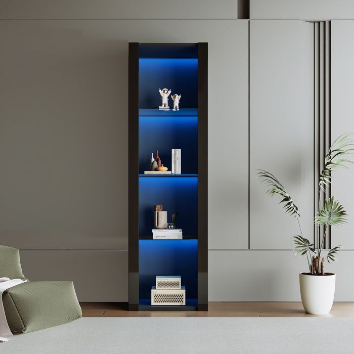 Vitrine armoire LED 55 x 38 x 166 cm Vitrine bois brillante avec 3 ...