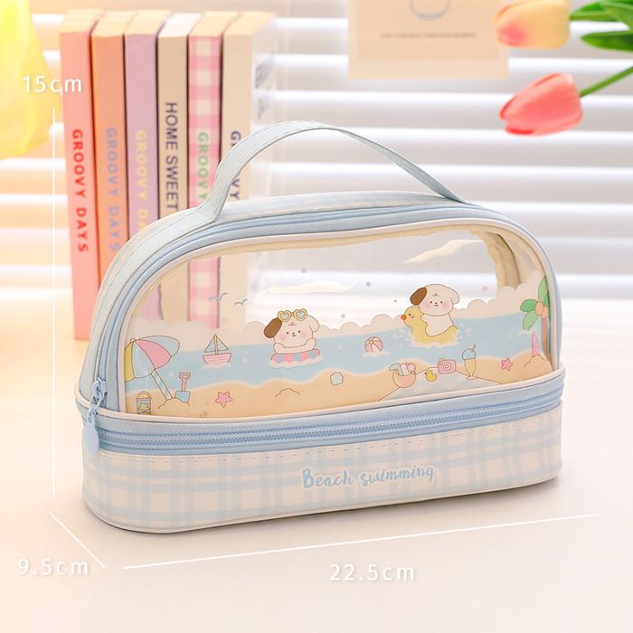 Trousse Transparente 3 Compartiments – Grande Capacité (21,5 X 8,5 X 10,5 Cm), Pour école, Maquillage, Voyage