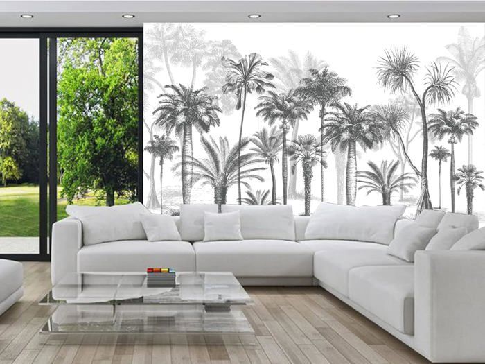 Papier Peint Panoramique 3D Jungle Soie Tropical Affiche Cocotier Forêt ...