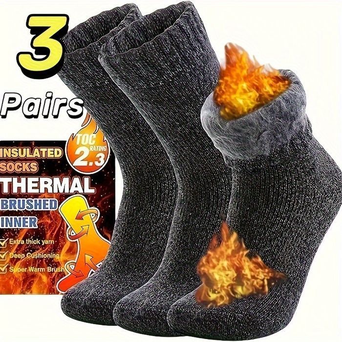 3 Paires Chaussettes Homme - Mélange Laine, épaisses, Chaudes, Mi-mollet