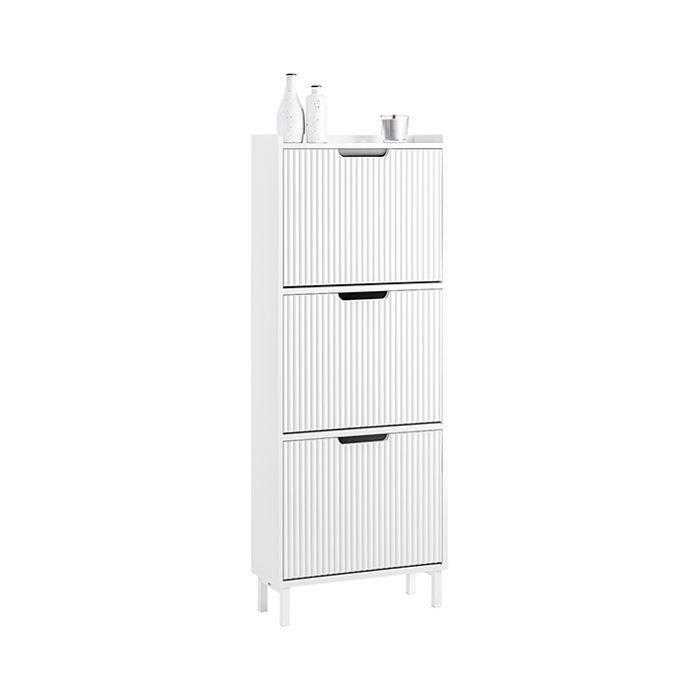 SoBuy Meuble Chaussures d’Entrée 3 Abattants Rangement Compact et Moderne Étroit pour Couloir ou Petite Entrée 50x19x130 cm