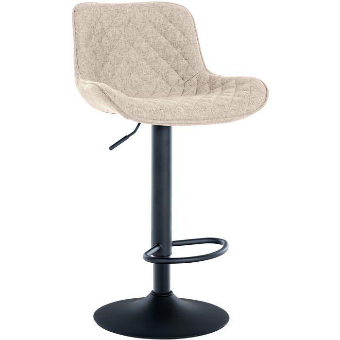 Tabouret de bar x1 assise avec coutures decoratives losange en tissu taupe et pieds en metal noir 10_0005230