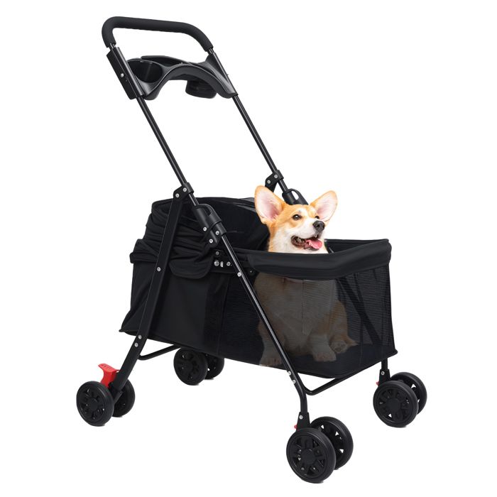 Comparer les prix de Poussette buggy pour chiens pliable imperméable tissu 60D Oxford 4 roues 84x48x90cm Noir