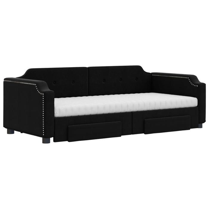 Lit banquette 2 places - Canapé/Lit de jour avec gigogne et tiroirs noir 80x200 cm tissu CAL5504154