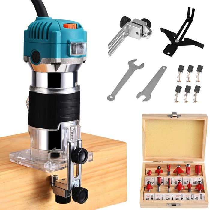 800w 6.5amp coupe-bois Vitesse réglable Affleureuse Main Routeur avec 15 Fraises à défoncer Brushless Affleureuse Paume
