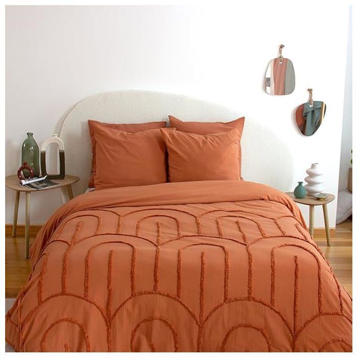 Parure De Lit Industrielle 3 Pièces 220x240 Cm - Housse De Couette Orange Vintage + 2 Taies - 100% Microfibre