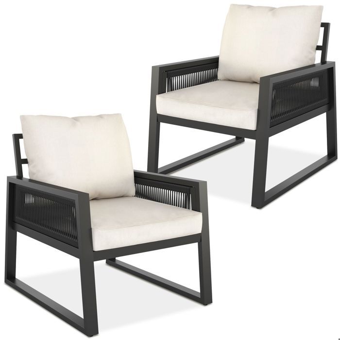 Salon de jardin - TECTAKE - Ensemble détente dextérieur CAPTIVE 2 fauteuils 1 table résistants intempéries - Gris anthacite