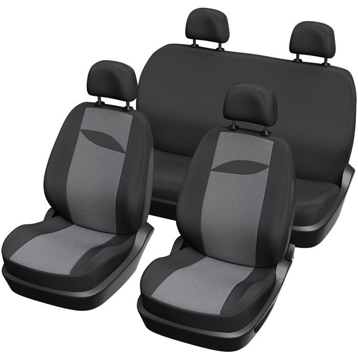 Housses Sièges Voiture - Avant Et Arrière 50/50 - Coton/polyester Italien - Noir/gris - Appuie-tête Inclus