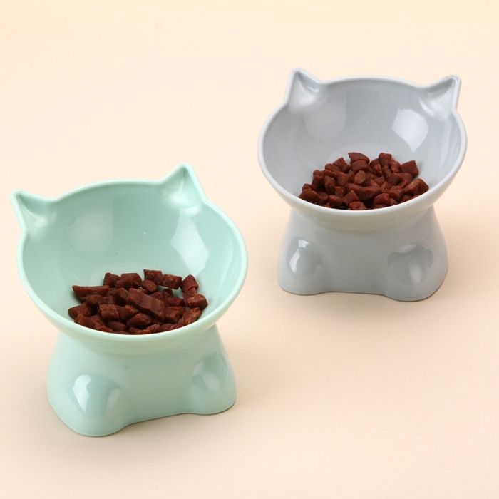 Lot de 2 gamelles surélevées pour chat avec inclinaison de 15 ° - Anti-vomissement - Gamelle pour chat - Pour nourriture et eau