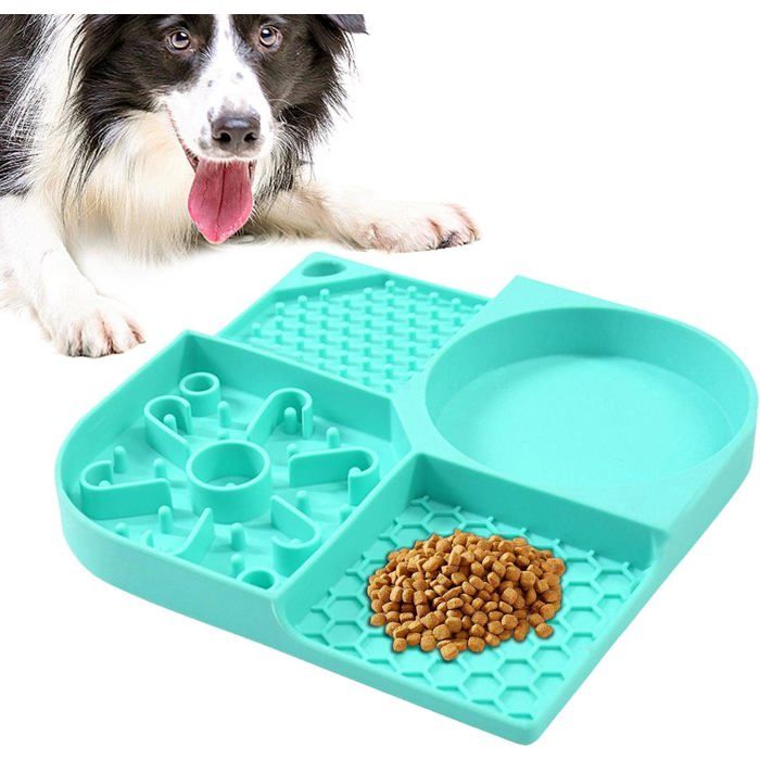 Meilleurs prix pour Gamelle de nourriture pour animaux de compagnie-Flexible de qualité alimentaire-4 emplacements-Réutilisable avec ventouses-Bleu