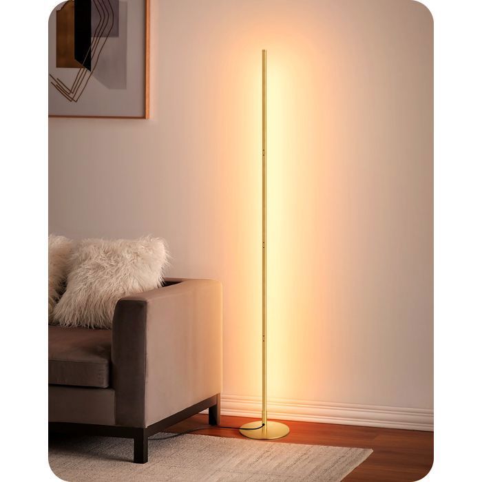 EDISHINE Lampadaire sur pied salon LED dimmable 3000K blanc chaud H146cm interrupteur à pied doré lampe dambiance moderne