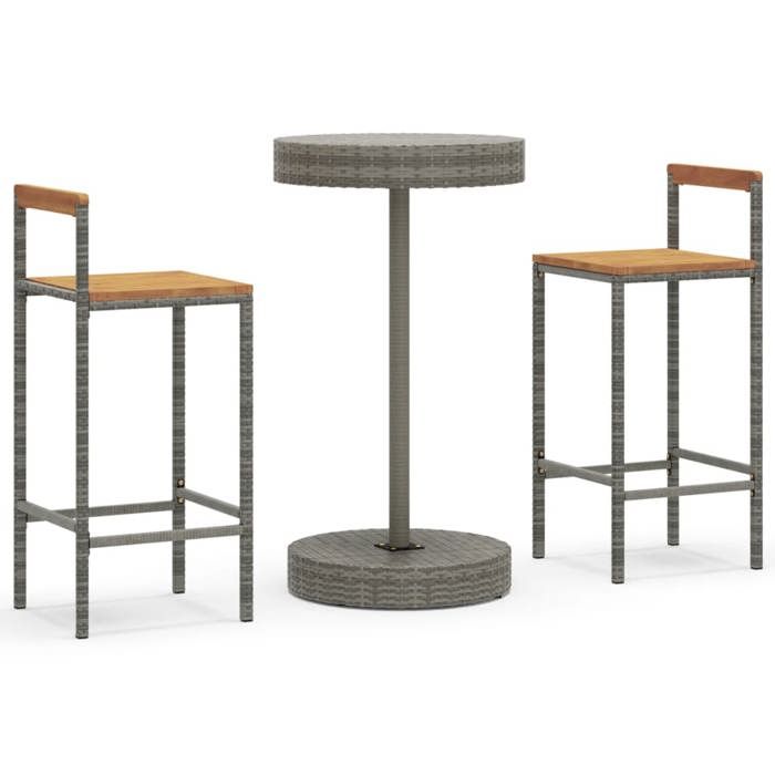 84228248& Ensemble de bar jardin 3 pcsTable de bar + 2 tabourets bar Mange-Debout - gris poly rotin/bois massif acacia