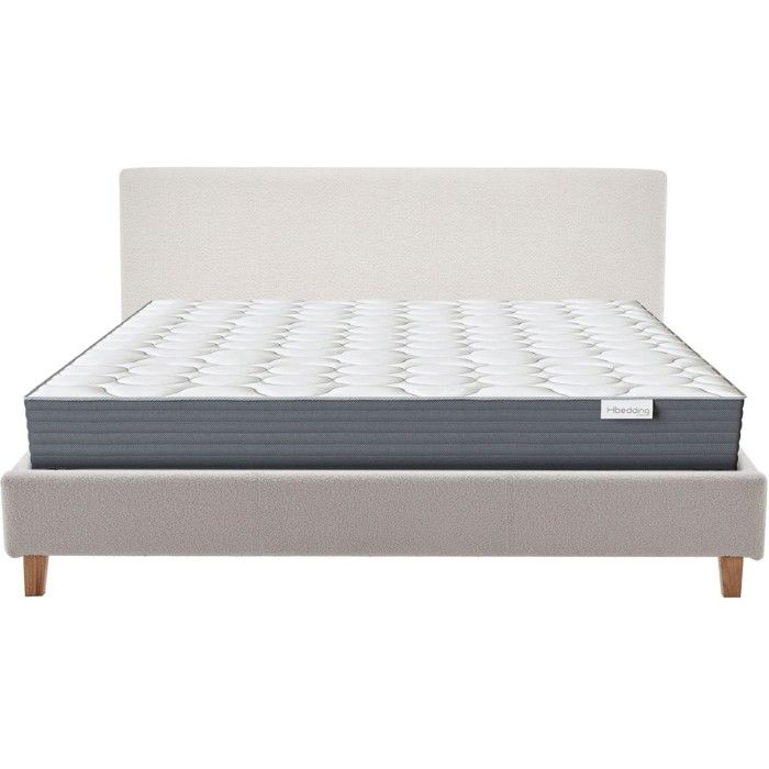 Ensemble Lit adulte 140x190 - tête de lit en tissu bouclé beige - Milo + Matelas mousse Ensemble Lit adulte 140x190 - tête de lit en tissu bouclé beige - Milo + Matelas mousse