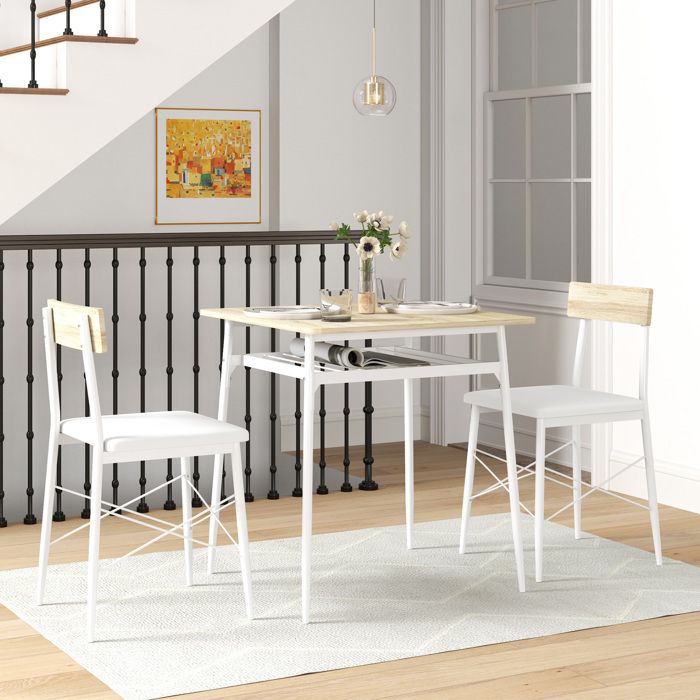 Ensemble table et chaises table de cuisine avec chaises structure en acier avec 2 chaises encastrables blanc chêne
