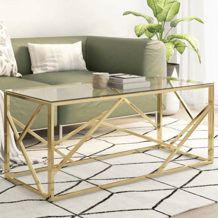 Table basse - vidaXL - Acier inoxydable - Verre trempé - Doré - 110x45x45 cm