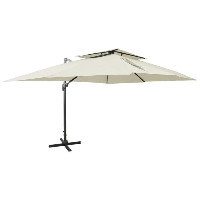 Parasol de jardin déporté - vidaXL - 400x300 cm - Beige - Double plateau - Inclinable et rotatif à 360 degrés