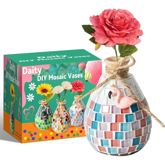Daity Kit de Bricolage Mosaïque pour Enfants et Adultes Vase en Mosaïque de Verre Kit à Remplir d'Eau et de Terre Bricolage pour Filles de 8 à 10 Ans Cadeau d 'Anniversaire pour