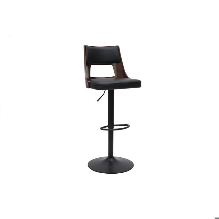 Miliboo - Tabouret de bar réglable vintage pivotants 360° noir et bois foncé GARBO