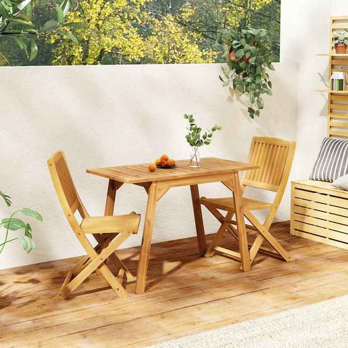 Ensemble de balcon en bois dacacia - vidaXL - 3 pièces - Pliable - Brun - Table: 110x56x75 cm - Chaise: 49x57 5x91 5 cm