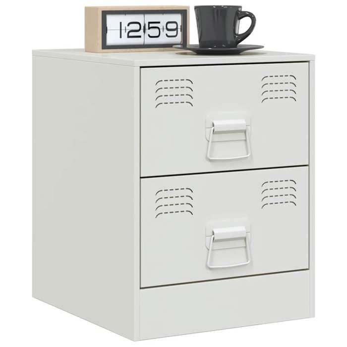 Table de chevet en acier - vidaXL - Blanc - 34 5x39x44 cm - 2 tiroirs - 2 poignées en métal - Charge max 21 kg