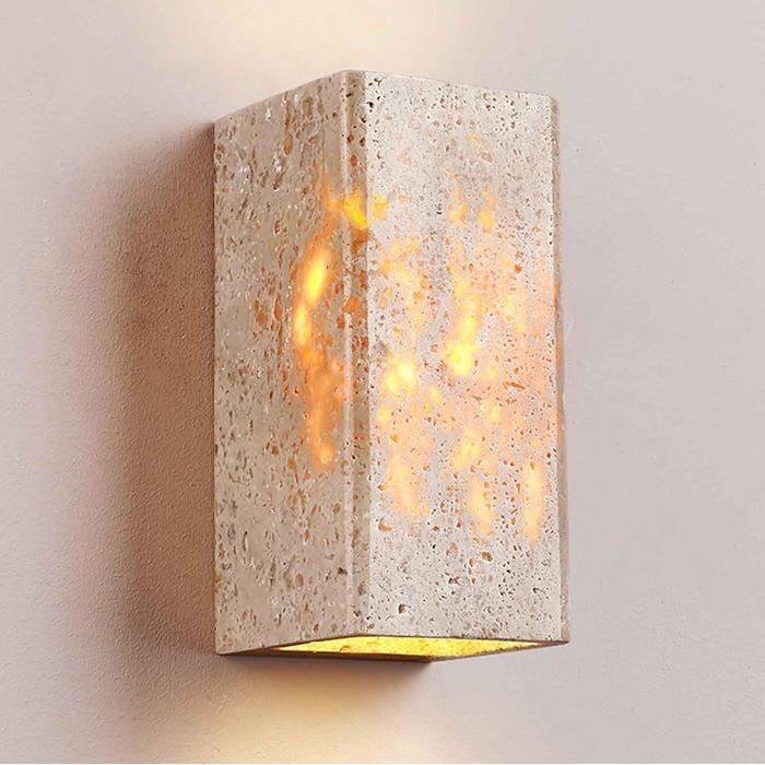 Applique murale dextérieur en travertin - MICH - LED 9W - Jaune naturel - Design rétro - Travertin poli