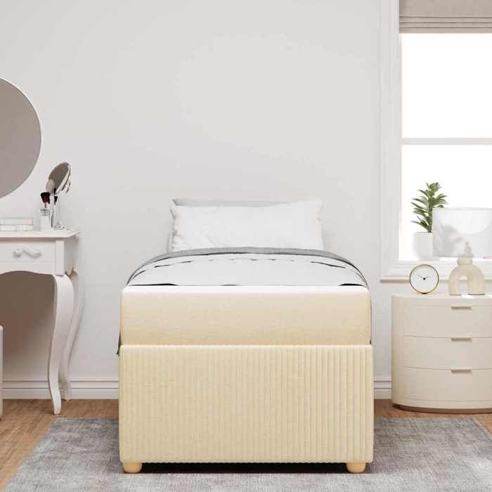 Structure de lit avec matelas - UU - Crème - 90x190 cm - Tissu - Bois dingénierie - Cadre à lattes