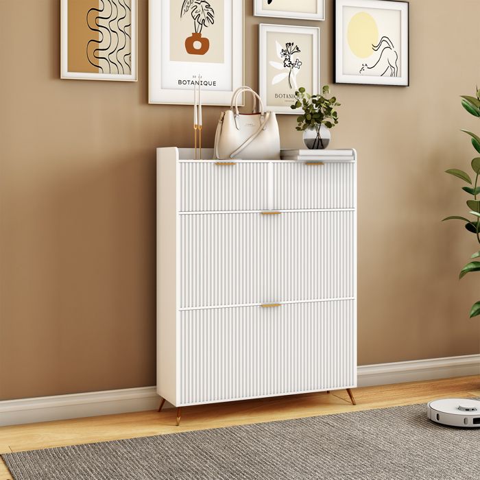 Meuble à Chaussure Moderne - 80x24x110 cm - Meuble de Chaussure avec Pieds Métalliques - blanc