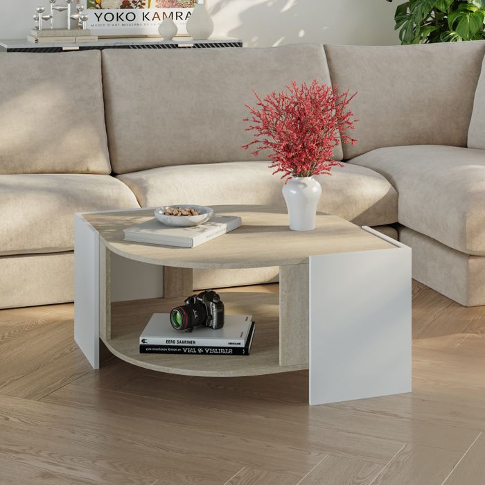 Table basse Klipsari 75 x 75 x 40 cm travertin blanc
