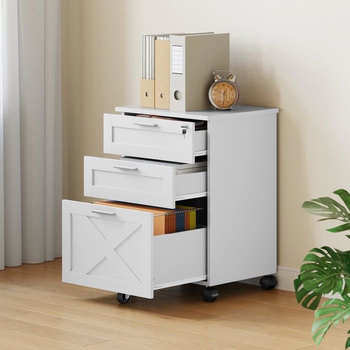 Caisson de bureau - Desserte à roulettes avec 3 tiroirs 40 x 48 5 x 68 cm - Armoire de bureau - Blanc