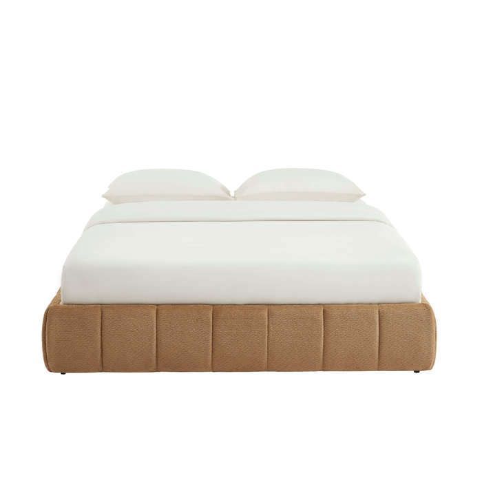 Lit coffre LAVINIA tissu chenille caramel 160x200 sommier inclus - Marron