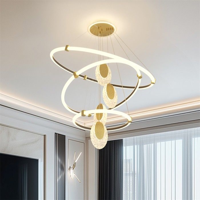 Lustre Moderne en Cristal Acrylique - Luminaire Plafonnier Suspendu Intérieur à Trois niveau avec 3 Tons de Lumière Réglables