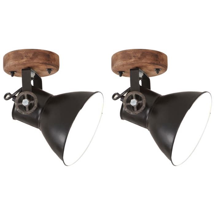 Lampe murale industrielle - vidaXL - 20x25 cm - Noir et marron - Fer et bois de manguier - Douille E27 - 25 W max