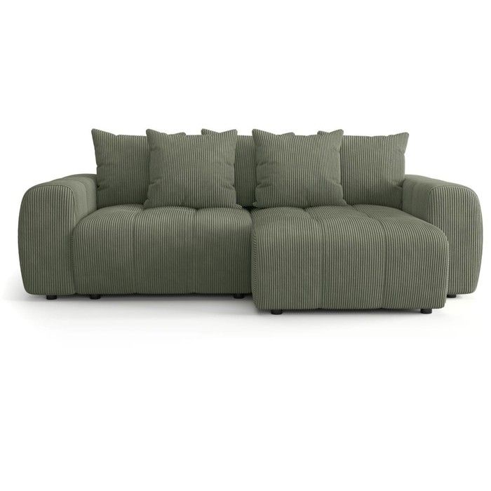 Canapé dangle convertible réversible 4 places avec coffre en velours côtelé vert kaki - Rivoli