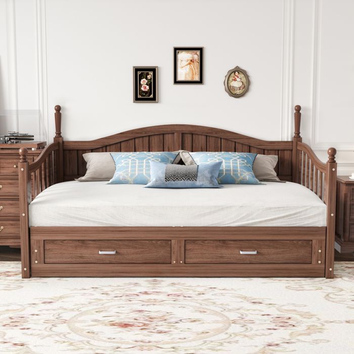 Lit Gigogne Lit 90 180x190 Cm Avec Tiroir Et Sommier Bois Massif Durable Pour Chambre Enfant Ou Ado Couleur Noyer