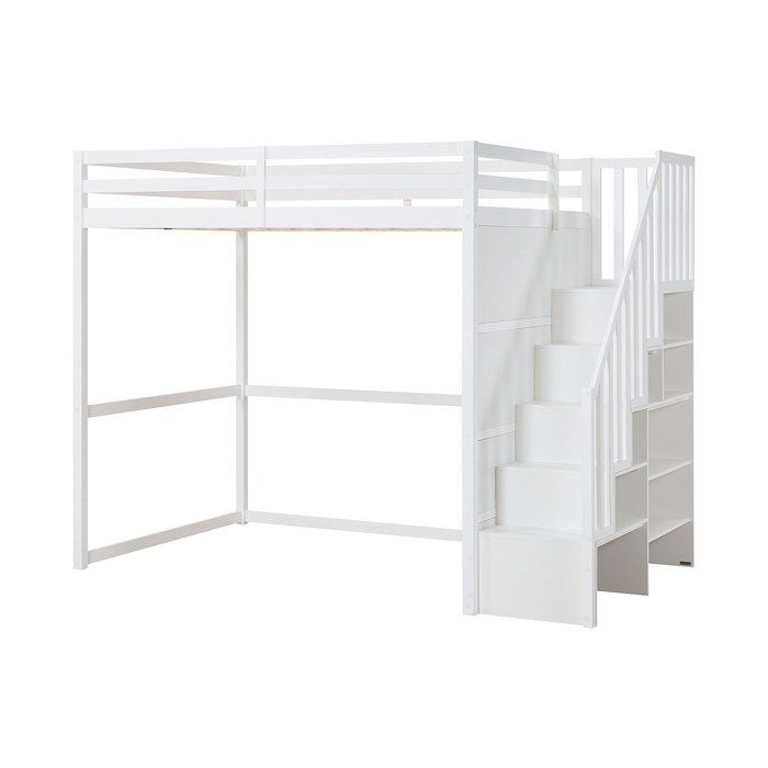 Lit mezzanine 140 x 190 cm - Pin et MDF - Blanc - MENIZI