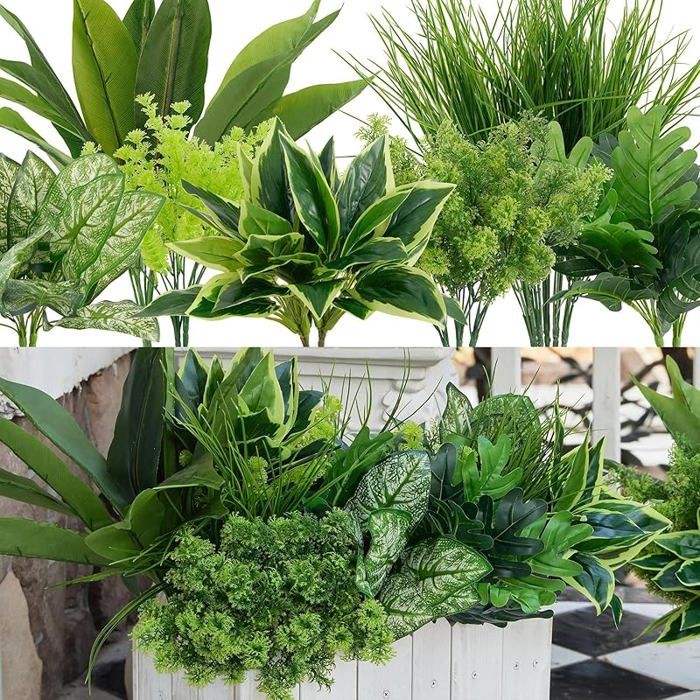 18 Pcs Plante Artificielle Exterieur Arbuste Artificiel Exterieur Fausse Plante Lierre Artificiel Plantes Lierre