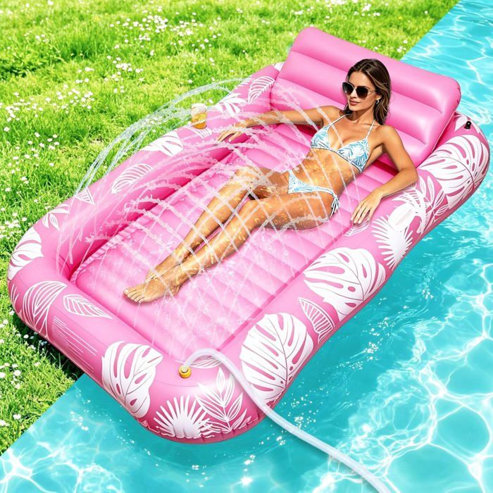 Matelas Piscine Gonflable Avec Brumisation - 200x124 Cm, Porte-gobelet, Dossier - Bronzage Adulte