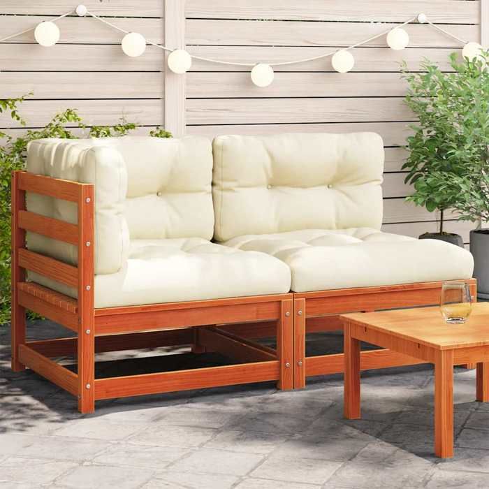 VIDAXL Canapé de jardin coussins 2 places - Siège de jardin - cire marron bois pin massif 140x70x67 cm M11506